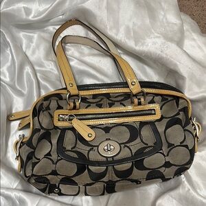 Coach Tan and Black Signature Shoulder Bag